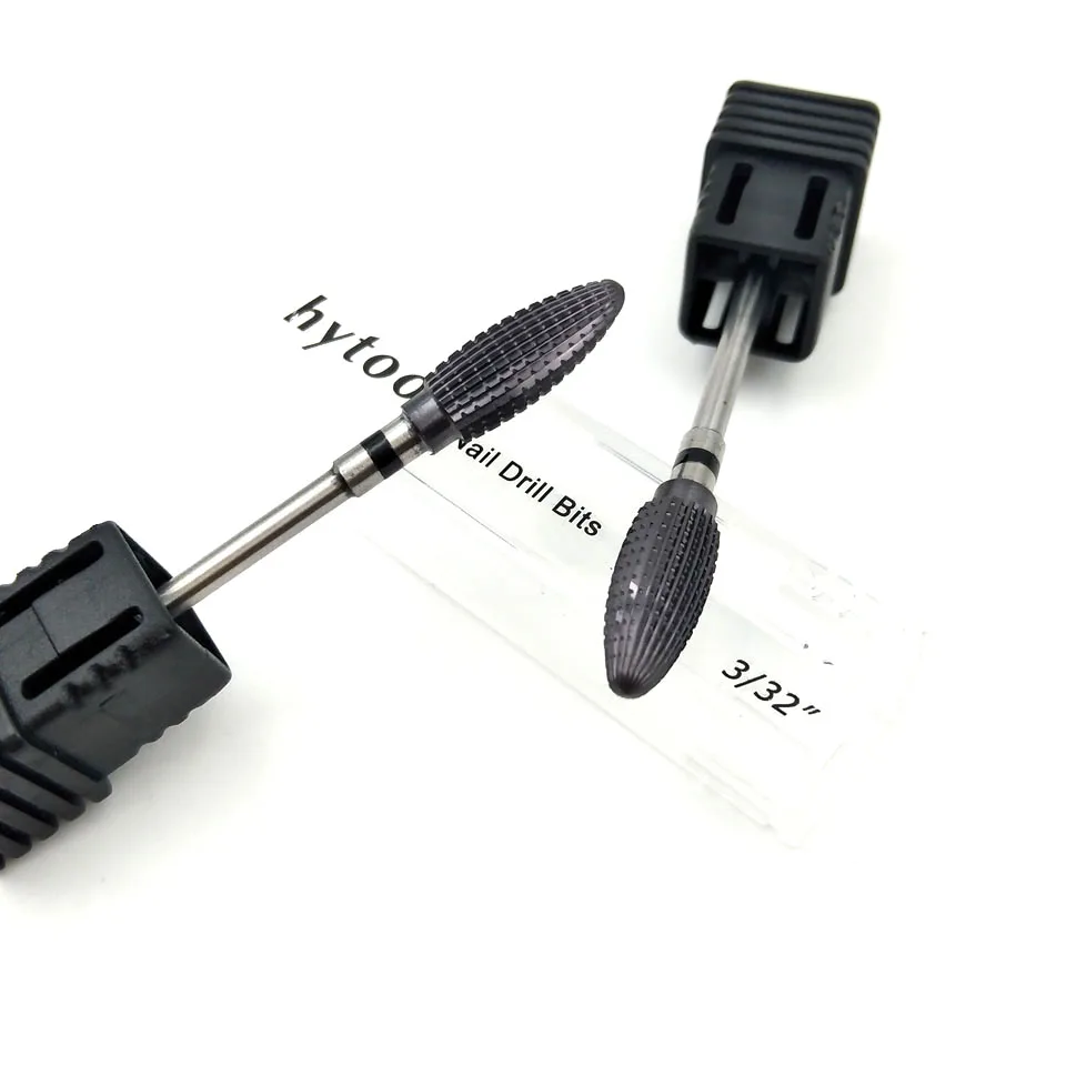 Черные титановые сверла HYTOOS для ногтей 3/32 дюйма вольфрамовые карбидные ступенчатые сверла для маникюра электрические сверла для ногтей аксессуары инструменты для ногтей