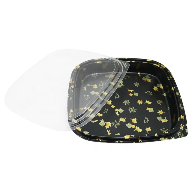 Sushi box plastic tray with lid custom logo takeaway food packaging