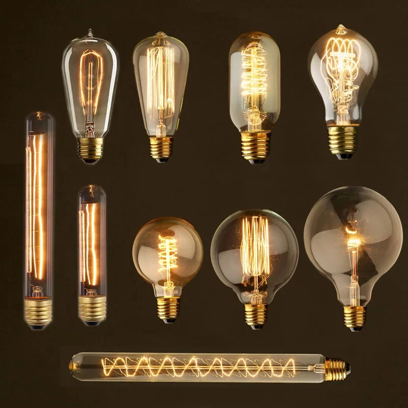 Edison Bulb E27 220V 40W ST64 G80 G95 T10 T45 A19 Retro Ampoule Vintage Incandescent Bulb edison Lamp Filament Light Bulb Decor