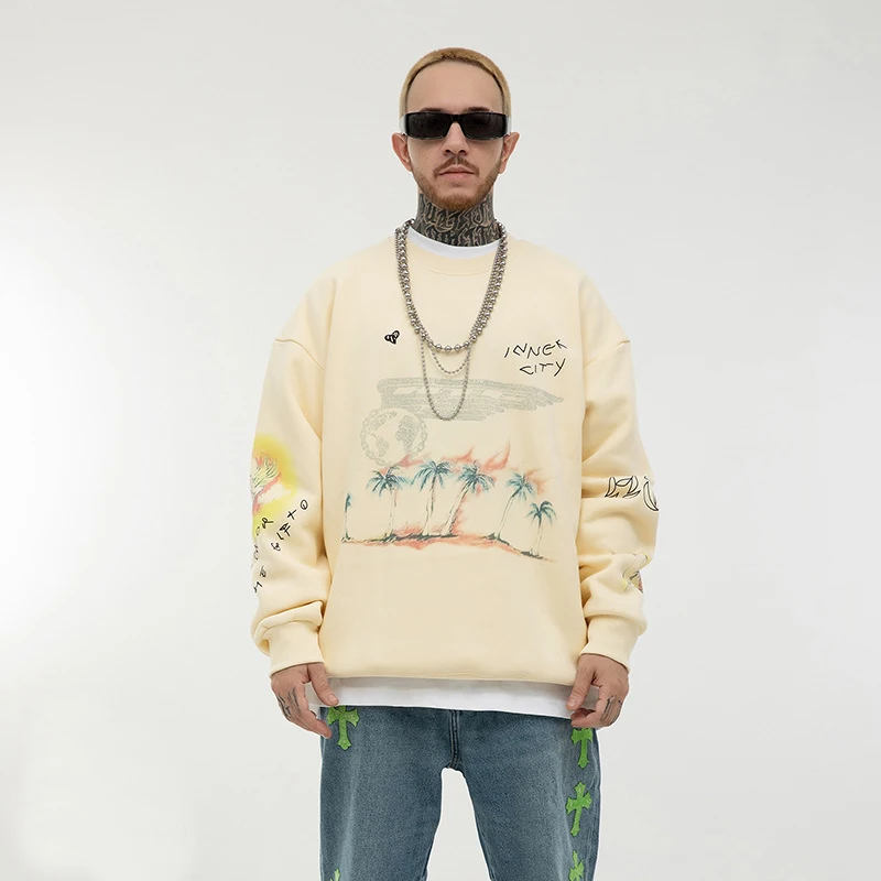 New Fashion 2022 Custom Organic Cotton Digital Print Oversized Crewneck Sweatshirt Mens