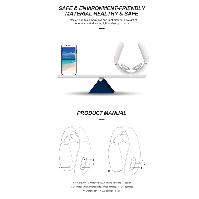 Electronic Intelligent Portable Physiotherapy Neck Massager 4 Massage Modes 16 Levels Of Adjustment Mini Cervical Massager