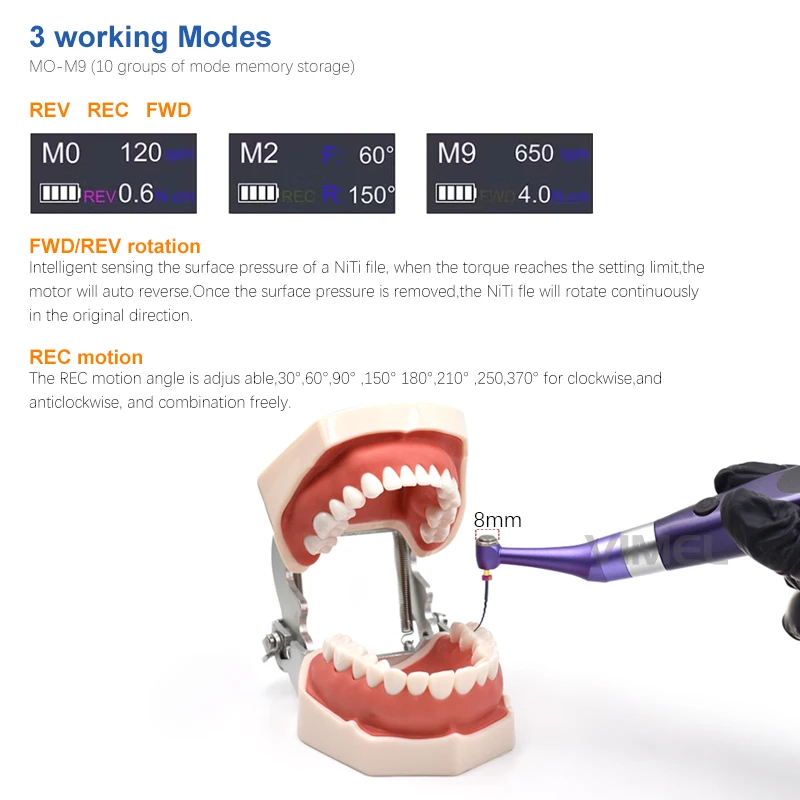 Wireless Electric Endo Motor LED 16:1 MinI Contra Angle Head Endo Motor Can Use with Apex for Endodontic Root Canal Rotary Files