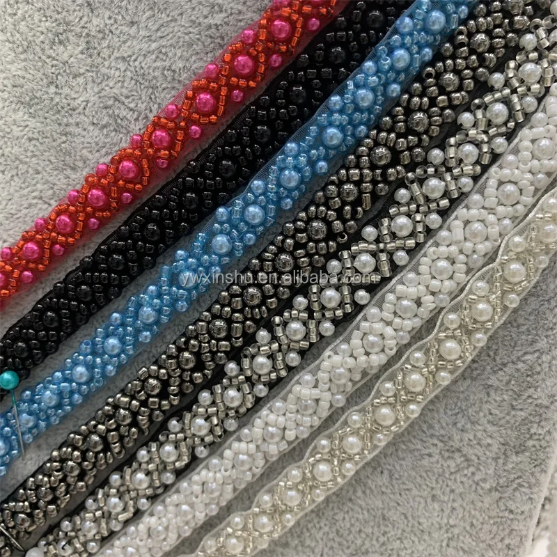 Pearl Beaded Trim Bridal Lace Ribbon Trimming Edge Tape for Craft Sewing Wedding Dress Fabric DIY Decoration 1cm