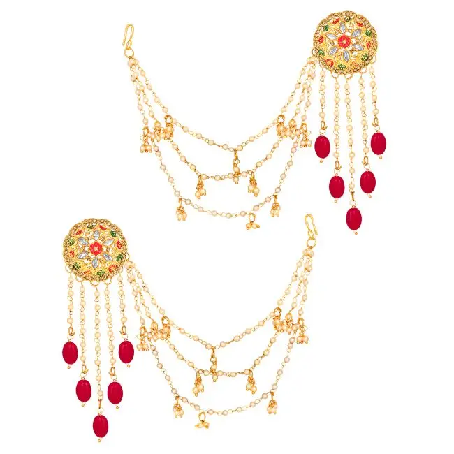 Bahubali Wholesale Indian traditional Wedding Earring Gold Plated Silver Pearl Gemstone Earrings