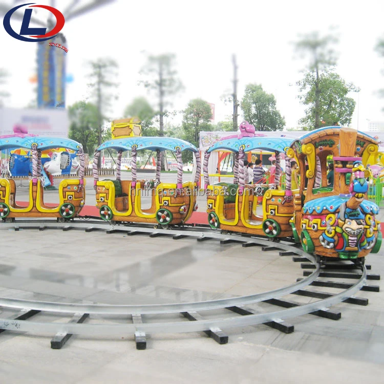 Playground Kids Electric Amusement Pirate Ship Shape Train Rides 14 Persons Tourist Track Train for Sale