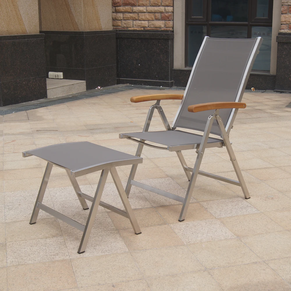 Outdoor Garden Stainless Steel Sling Folding Chair with Footrest