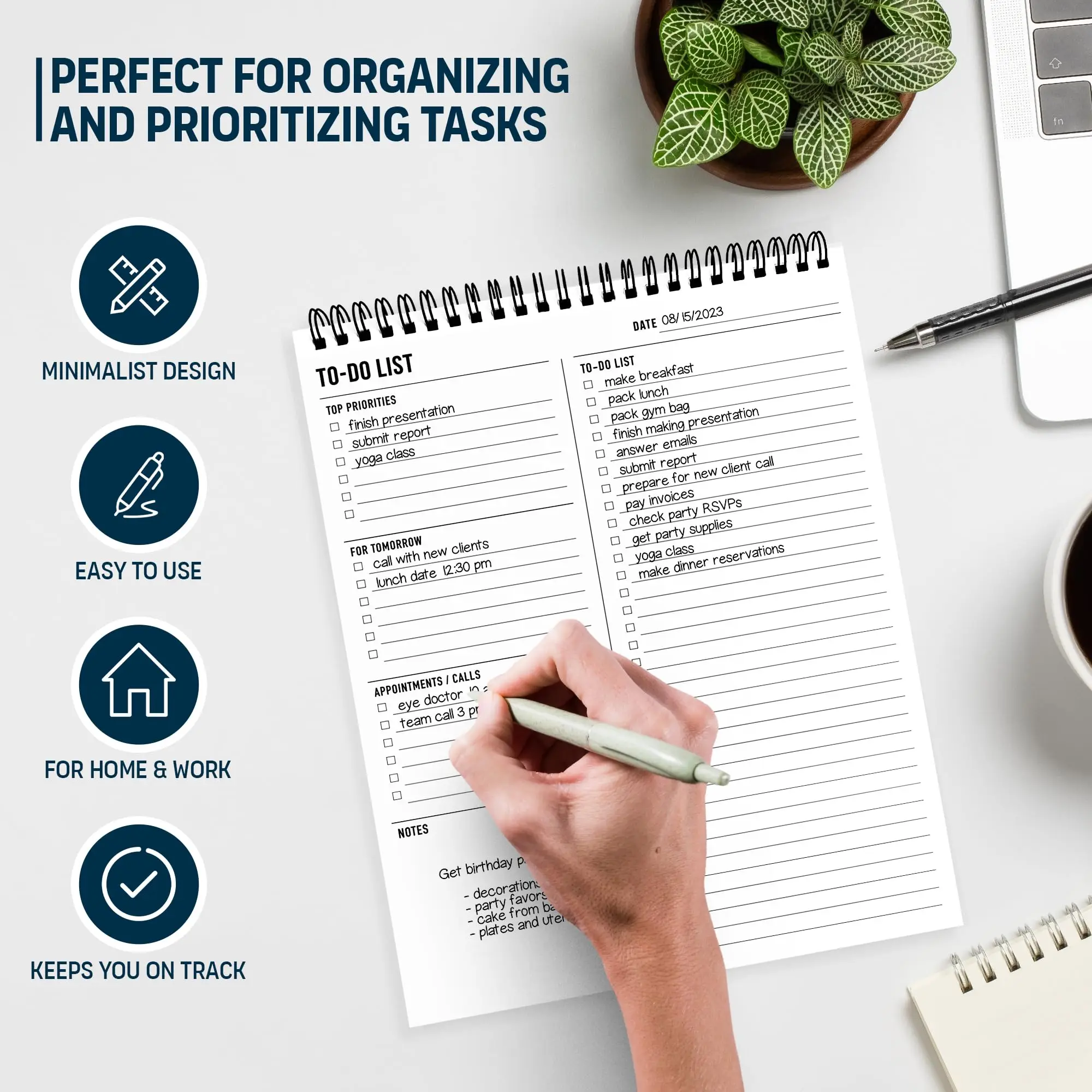 Spiral Daily Planner Notebook 8.5 x 11 Inch Task List Organization Agenda Pad To Do List Notepad