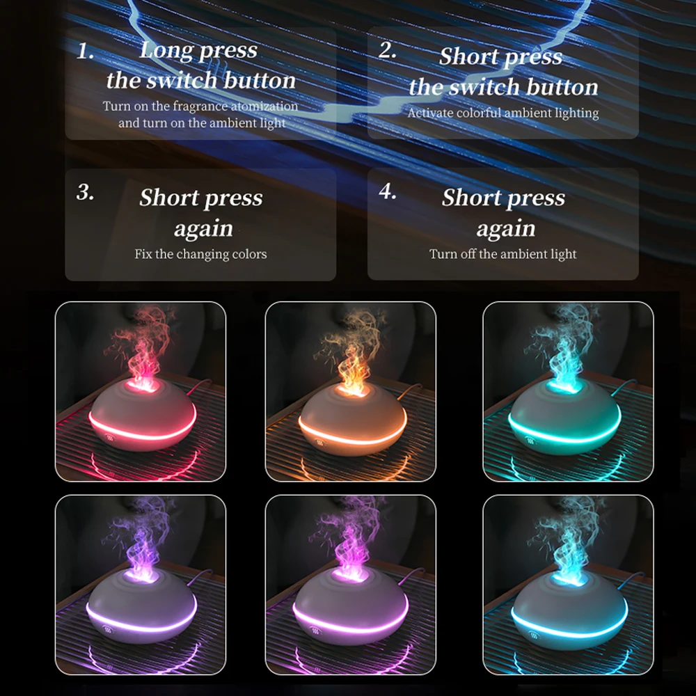 Smart Home Appliances Simulated Flame Humidifier Gradient Atmosphere Light Car Diffuser Delicate Atomization Air Purifier