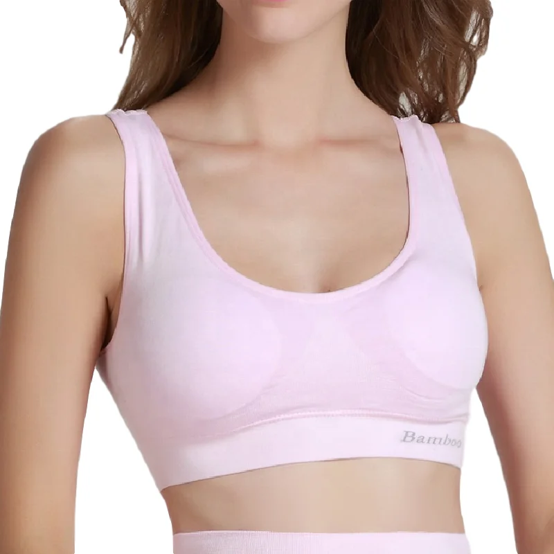 BAMBOO | Moisture Absorbing Plus Size Solid Support Women Top Pink Fitness Gym Custom Seamless Yoga Sports Bra