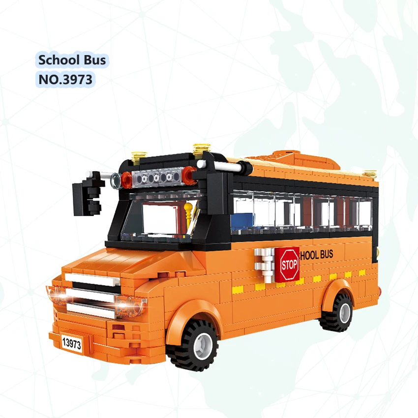 City Street Scene 3973 School Bus Sightseeing Bus Children Educational Assemble Building Block Set Collection Toy Juguetes