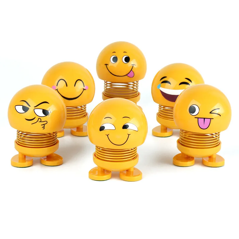 New Arrival Emojied Moving Head Toy for Car Expression Figure Shaking Hot Selling Funny Smiling Face Spring Doll