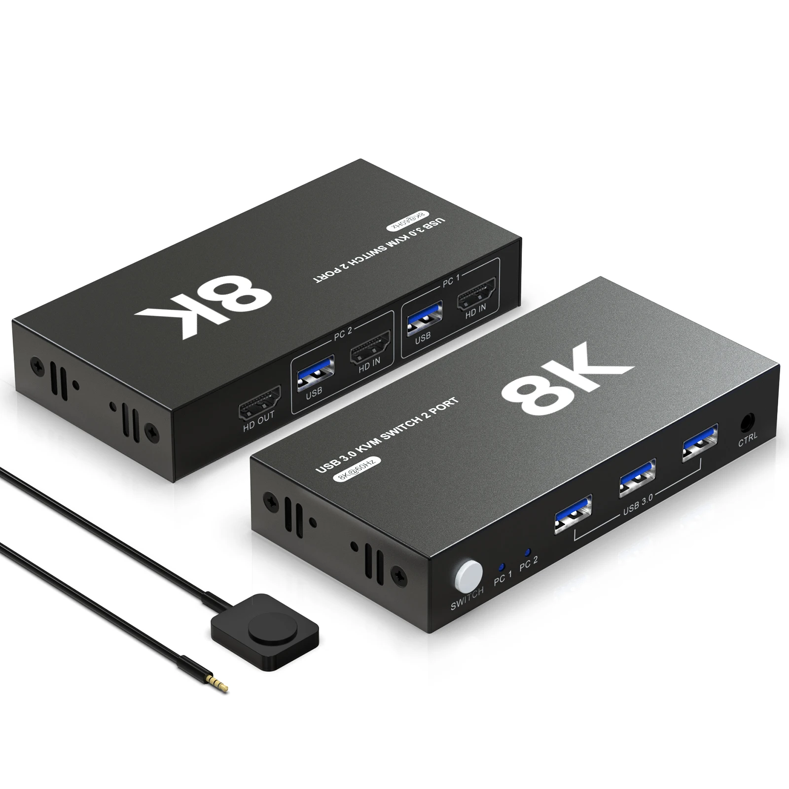 8K HDMI KVM Switch 1 Monitors 2 Computers with 3 USB 3.0 Hub 8K@60Hz HDMI 2 Port KVM Switch EDID Adaptive Plug and Play