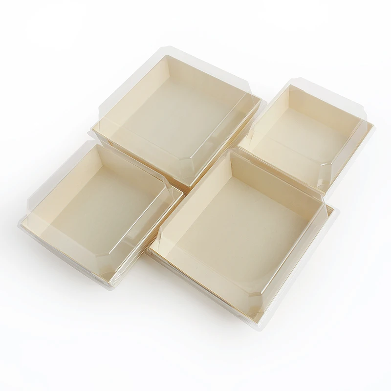 Poplar Wooden Take Out Sushi Box Pastry Salad Food Container With Clear Lid