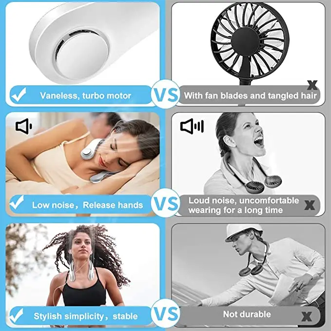 2022 Custom Logo Portable Leafless Hanging Neck Fan 360 Degree Lazy Neckband Fan Rechargeable Neck Bladeless fan