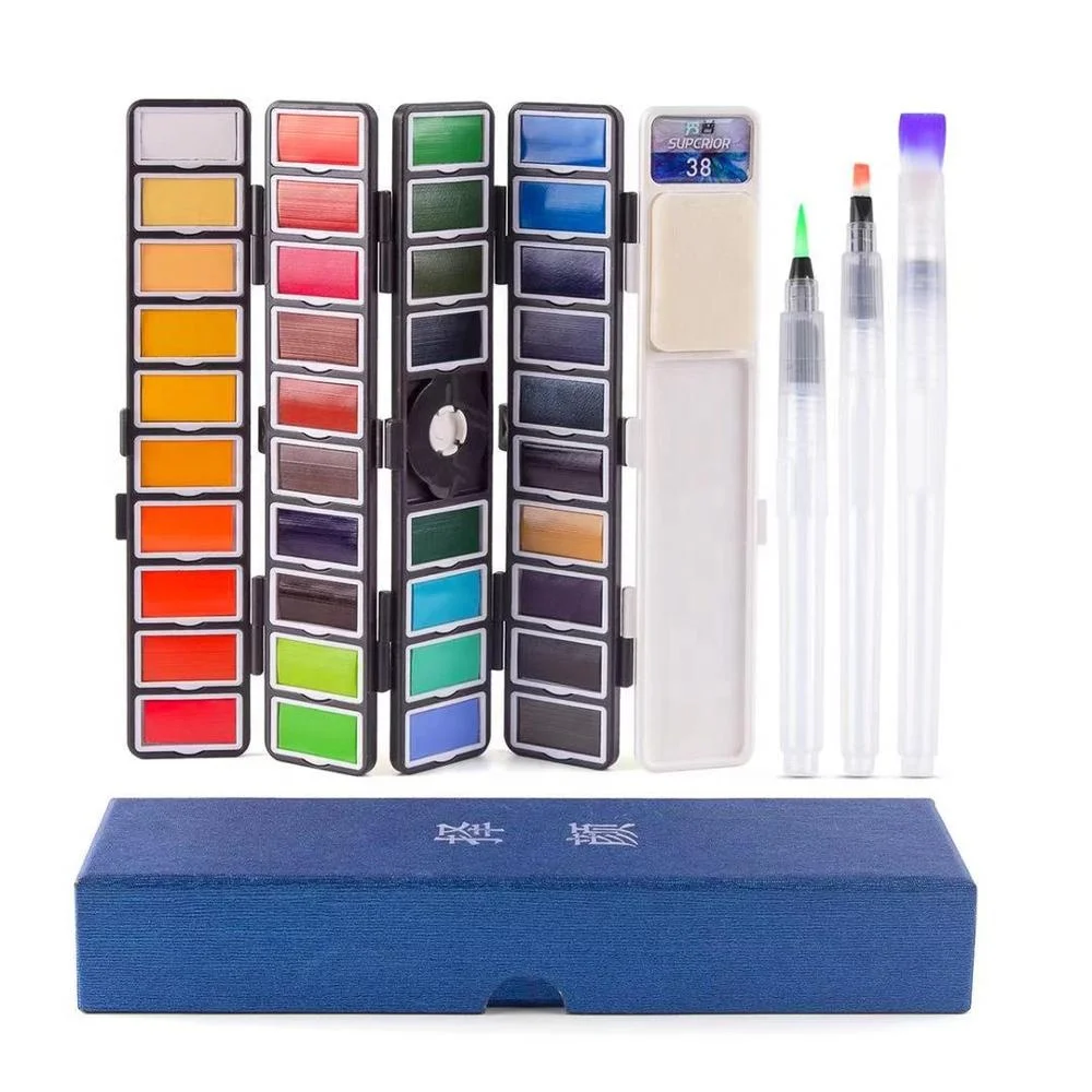 
18 38 58 Vibrant Movable Colors Watercolor Paint Set With Three Water Brush Pens 