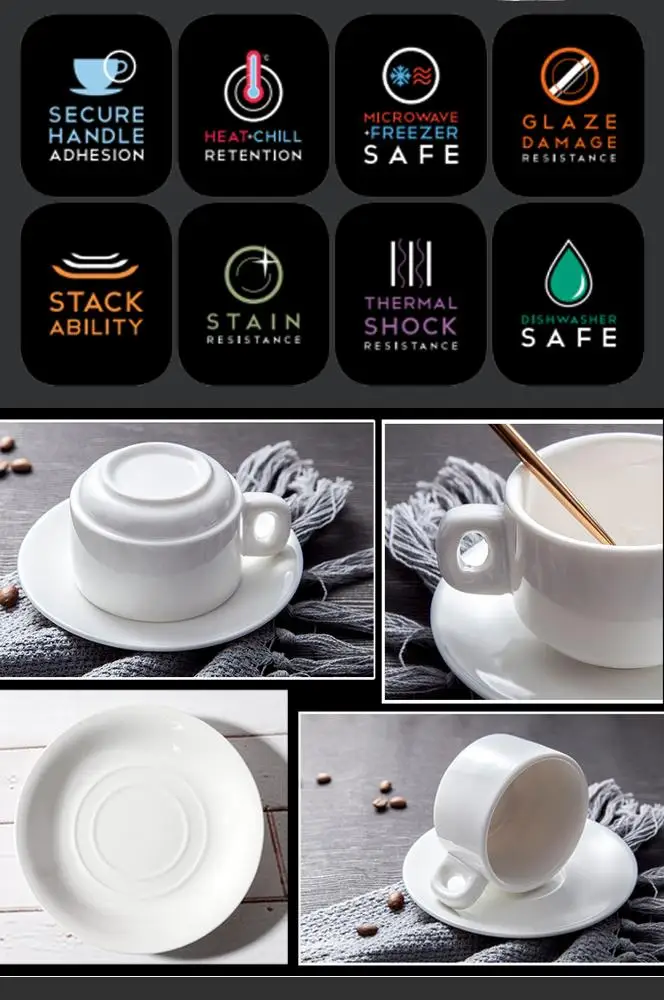 Savall Horeca Logo Restaurant Bone Espresso Coffee Cup Ceramic Coffee Tea Cup Porcelain Coffee Cup with Saucer China  Printing