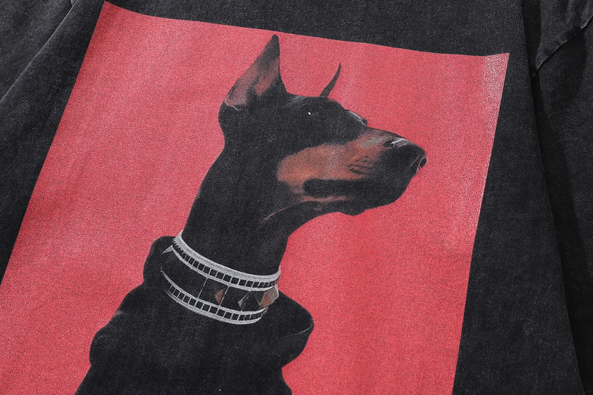 2024 Tiktok винтажные хлопковые 100% в стиле хип-хоп High street Doberman Pinscher большие мужские футболки клетку с принтом