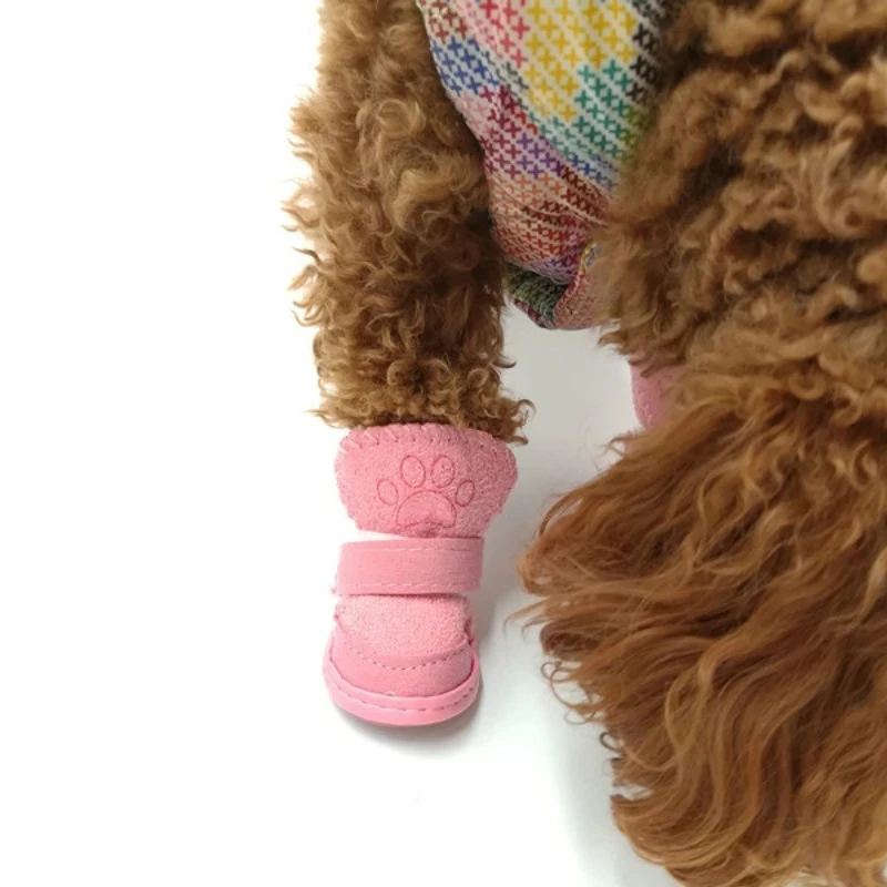 S-XXL Winter Warm Shoes for Dogs 4Pcs/Set Cute Dog Boots Snow Walking Cotton Blend Puppy Sneakers Pet Supplies