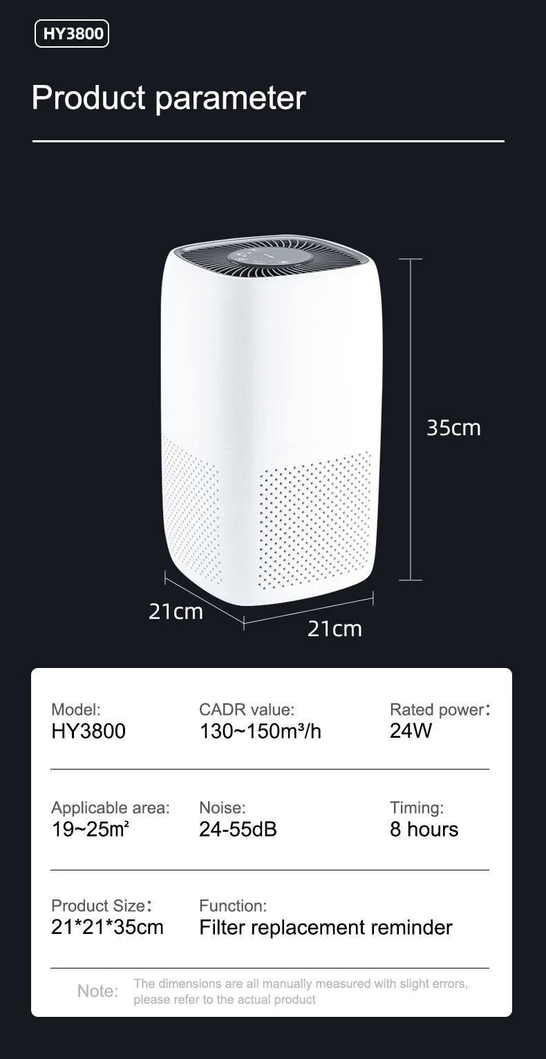 Ouneda OEM Amazon Hot Selling Desktop 3 Speeds Aromatherapy HEPA13 Filter CDAR100 Black And White HY1800 Home Air Purifier