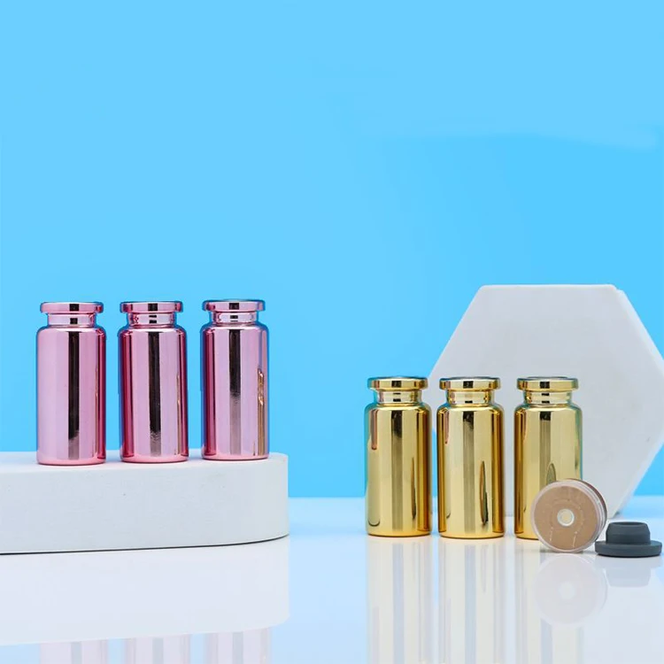 Wholesale 8ml injection vial gold logo black brown clear glass vial with rubber cap 10ml for liquid medicine