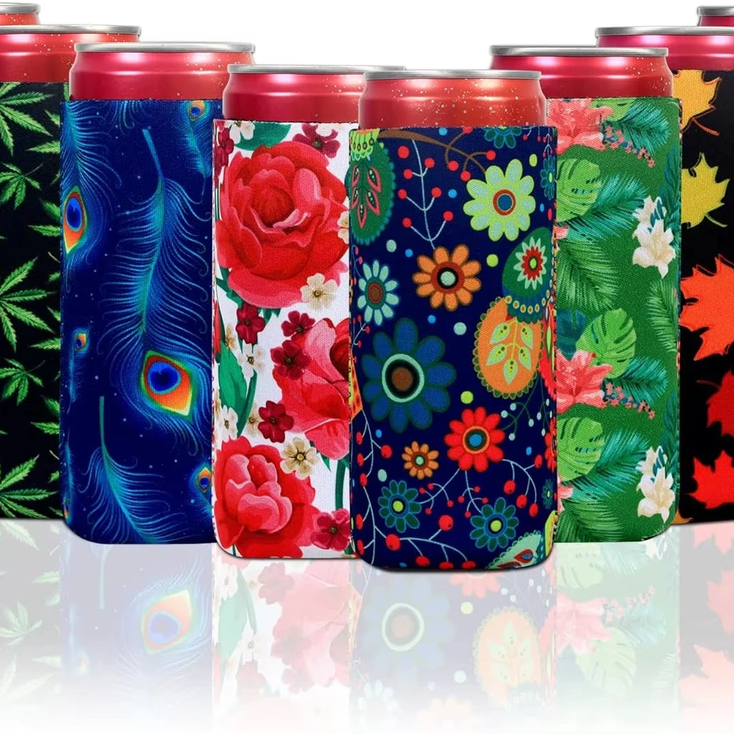 Flowers Pattern 12 oz Neoprene Slim Beer Can Holders 330ml Skinny Neoprene Coolies for Red Bull