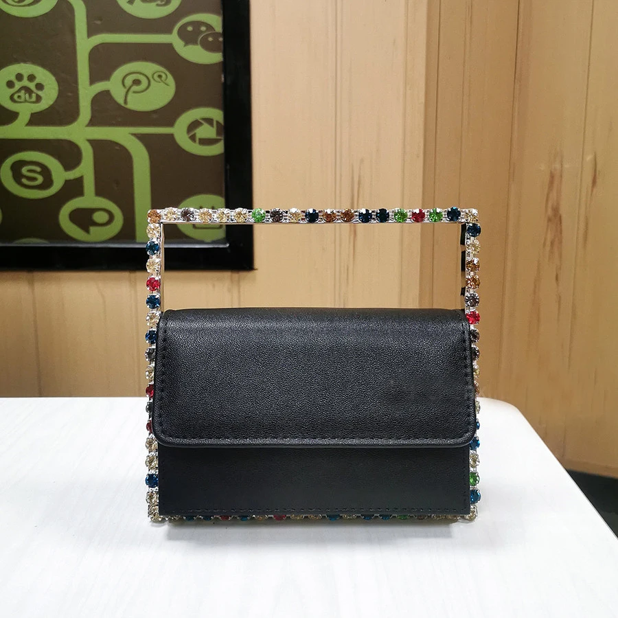 
Wholesale PU Diamonds Bag Rectangle Shape Handbag Women Tote Shoulder Evening Bags luxury designer dinner party Solid clutches 