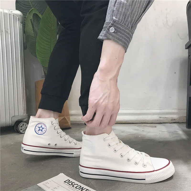 Осенние новые высокие холщовые женские модные кроссовки для прогулок многоцветные базовые дышащая обувь на платформе оптом