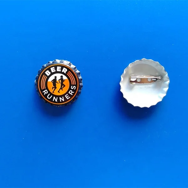 Metal beer bottle cap badge with LED flashing light