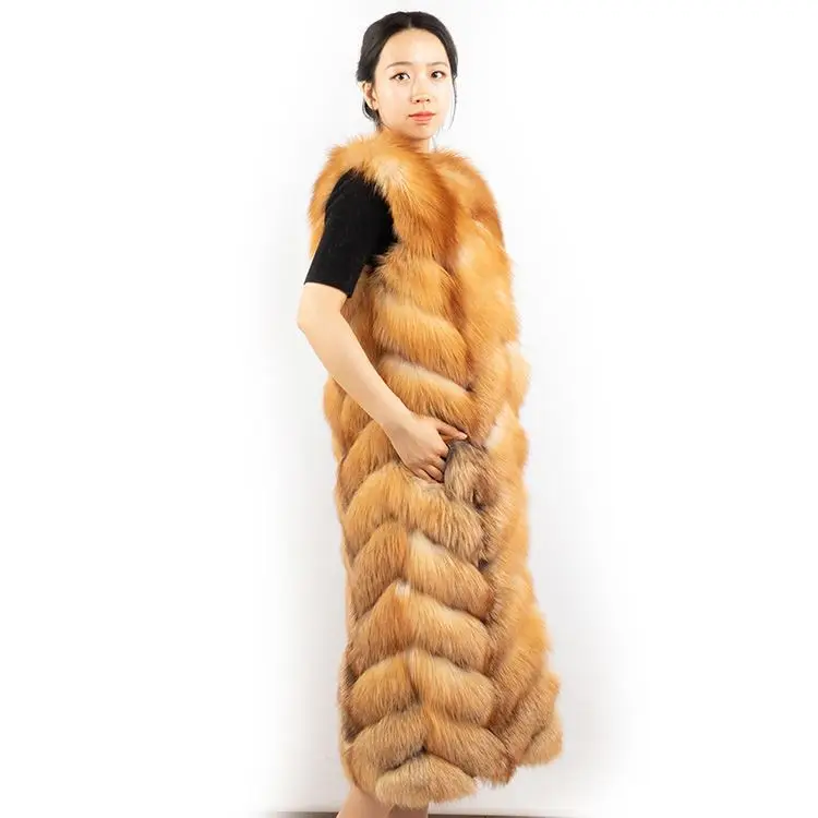 DH IATOYW wholesale fashion 110cm long natural red fox fur gilet women winter fox fur vest