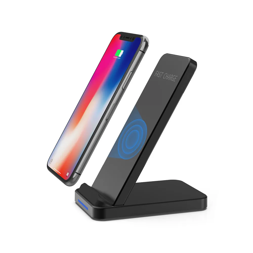 
Hot Selling on Amazon Qi Double Coil 10W Fast Wireless Phone Charger Stand with Led Light 