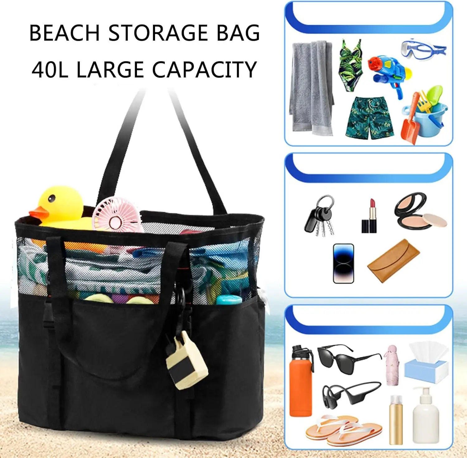Swimming Bag with Multiple Pockets and Compartments Zippered Bottom for Beach and Pool Essential
