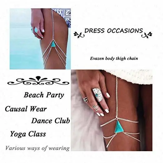 Bohe Turquoise Leg Chain Silver Crossover Geometry Thigh Bikini