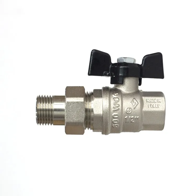 High Quality Customized Nickel Plated Female Brass 1/2 Ball Valve  Butterfly Handle With Pipe Union