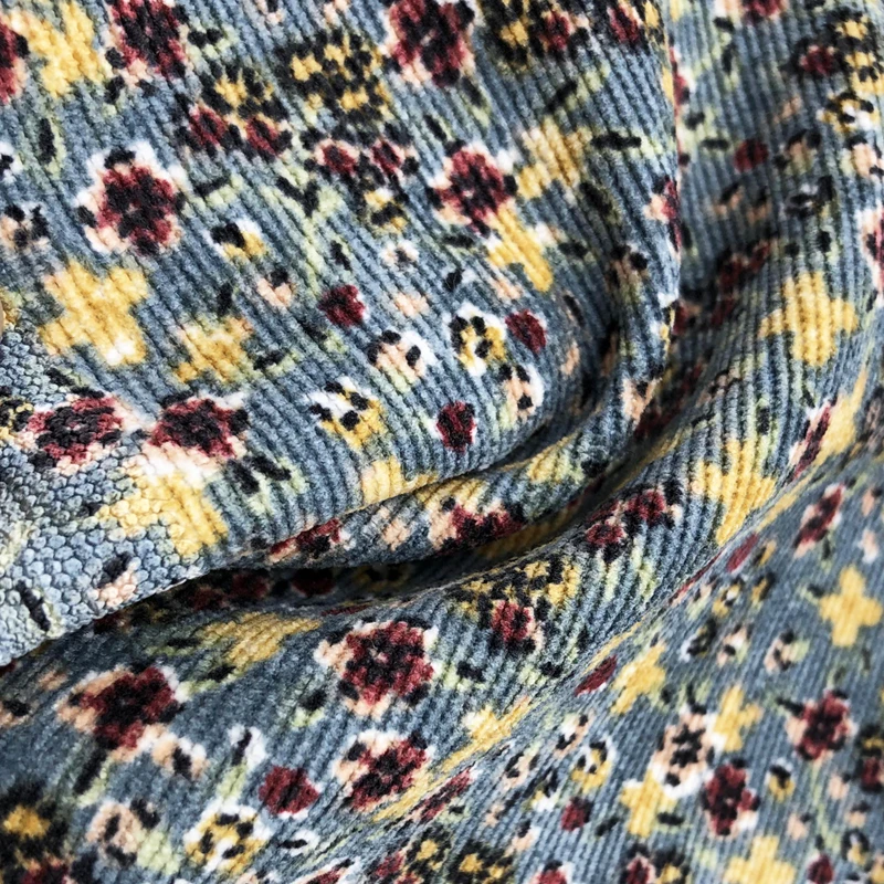 Голубого цвета с цветочным принтом вельветовые брюки из ткани набивные ткани для детей тканая 100% ткань с рисунком из полиэфира