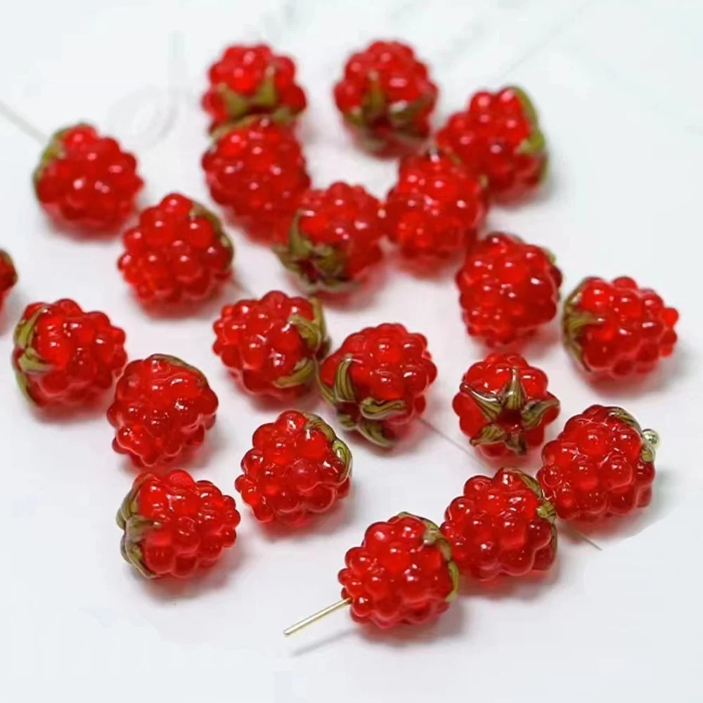 12mm Small Hole Coloured Glaze Beads Azure Stone Fruit Beads Ring Glass Crafts Lampworking Red Strawberry Loose Beads