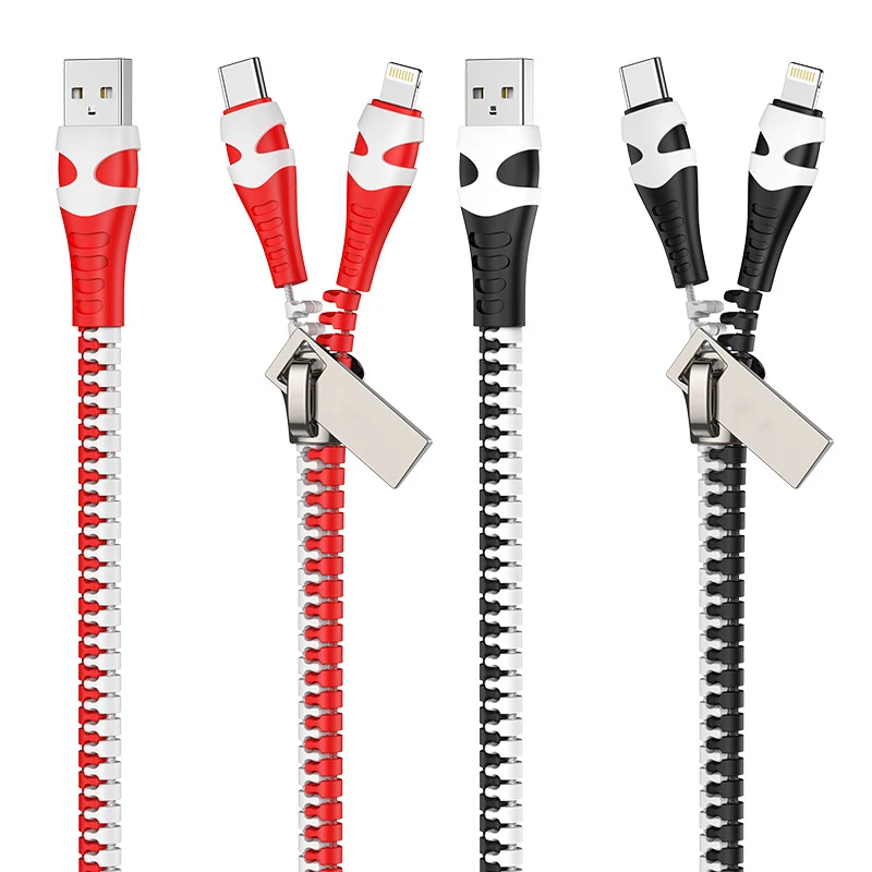 URIZONS Two-in-one mobile charger cable nylon braided cable micro usb cable 1m fast zipper charging