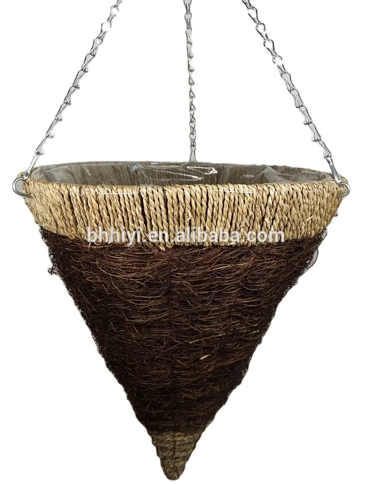 
Handmade Natural Weaving Hanging Planter Basket Cone Shape Wire Plant Holder With Chain Garden Planters for Plants Flowerpots 