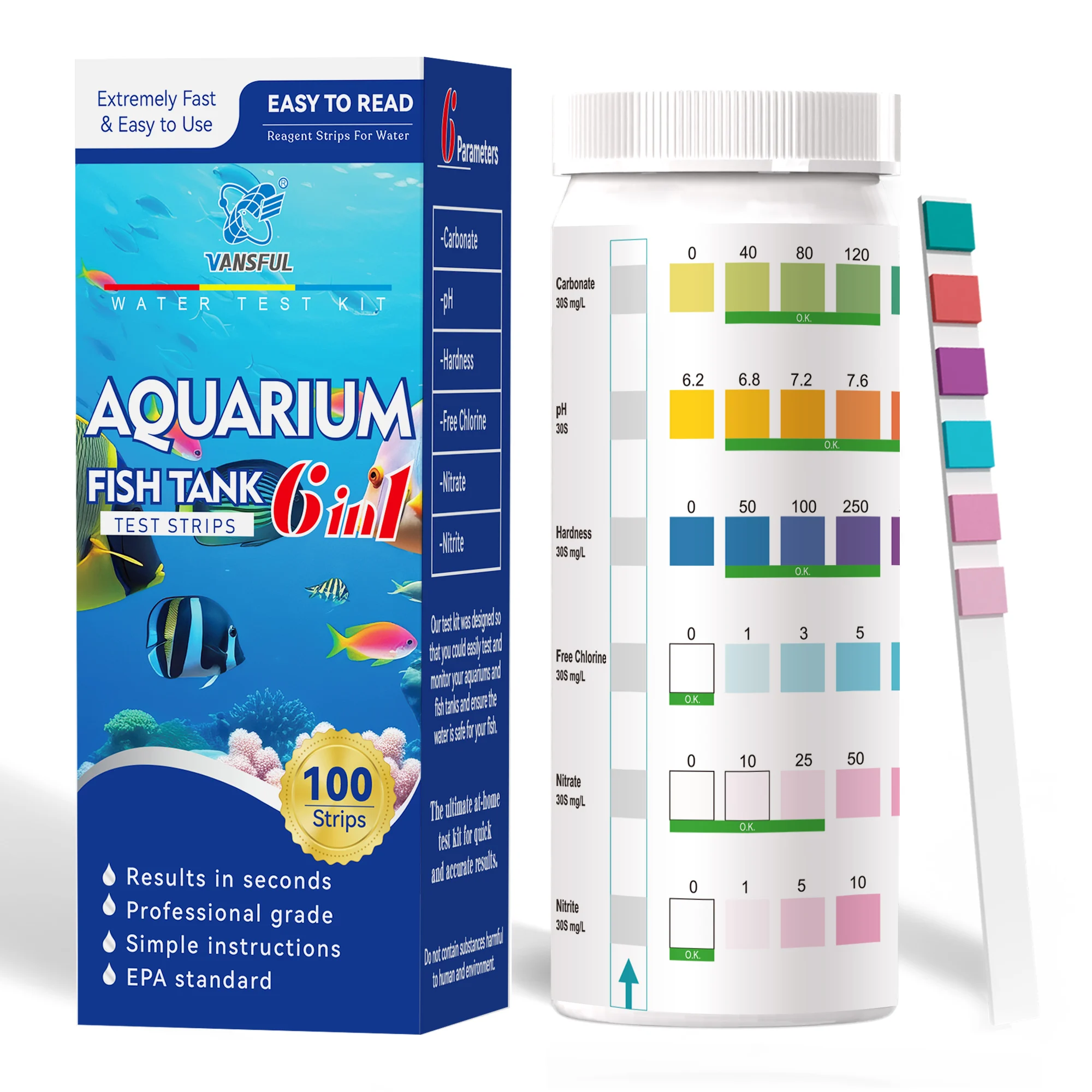 6 in 1 pH Nitrite Nitrate Hardness KH Aquarium Water Test Strips