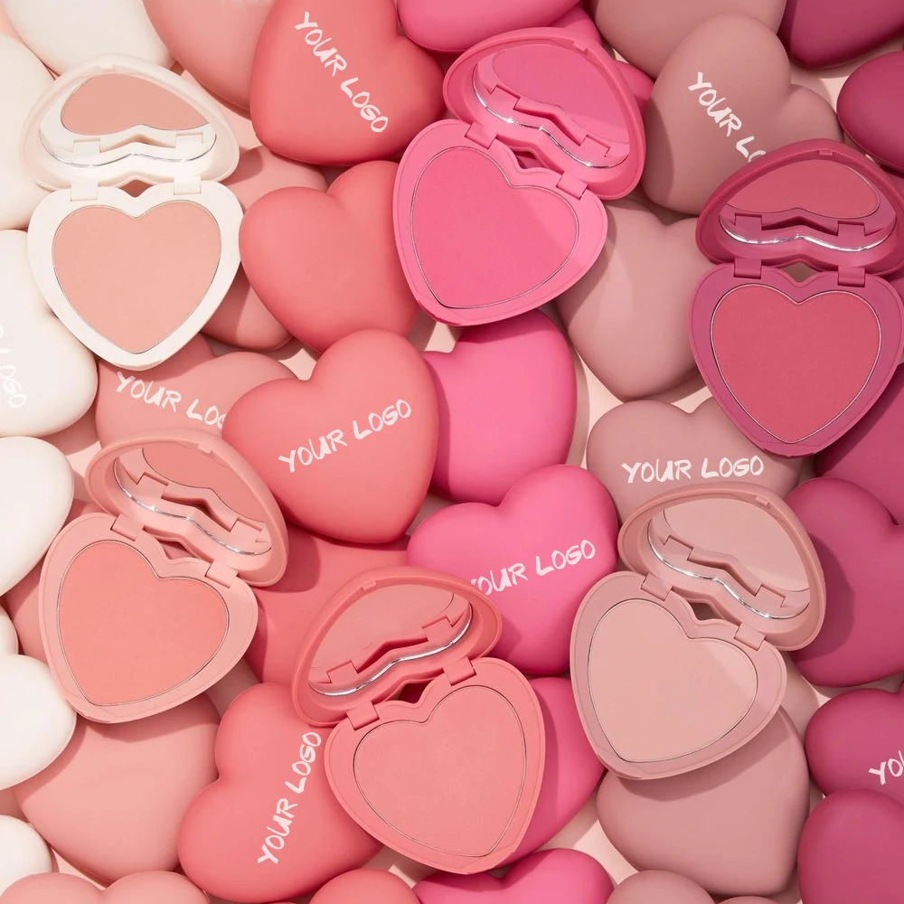 Heart Shaped Cute Vegan Cruelty Free Make Up Blush Highlighter Face Beauty Pressed Powder Blush Palette Private Label