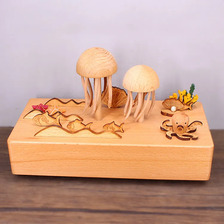 Wooden Crafts Electric Music Box Jellyfish Music Box