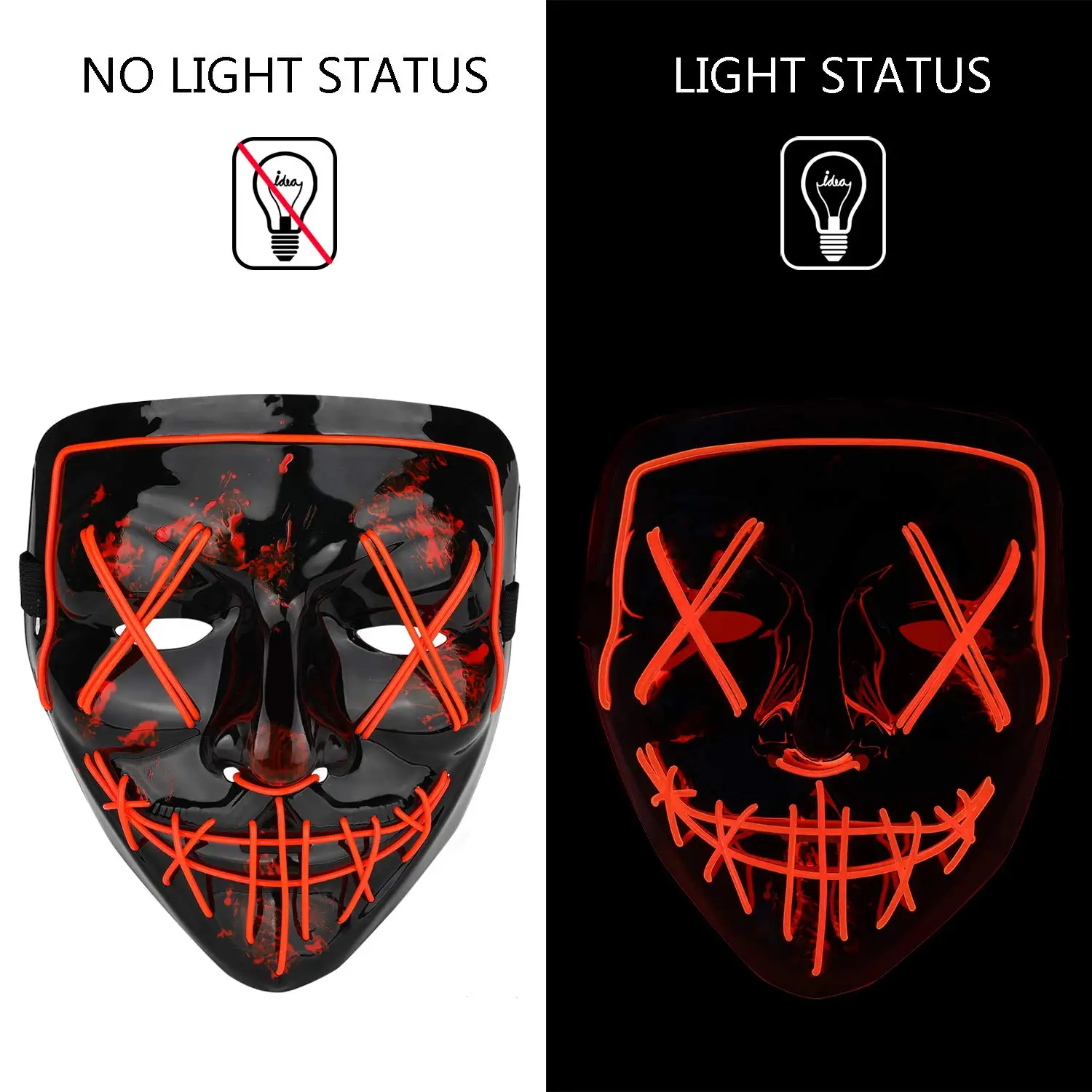 2022 Hot sale halloween mask led glowing mask black V word with blood horror facepiece