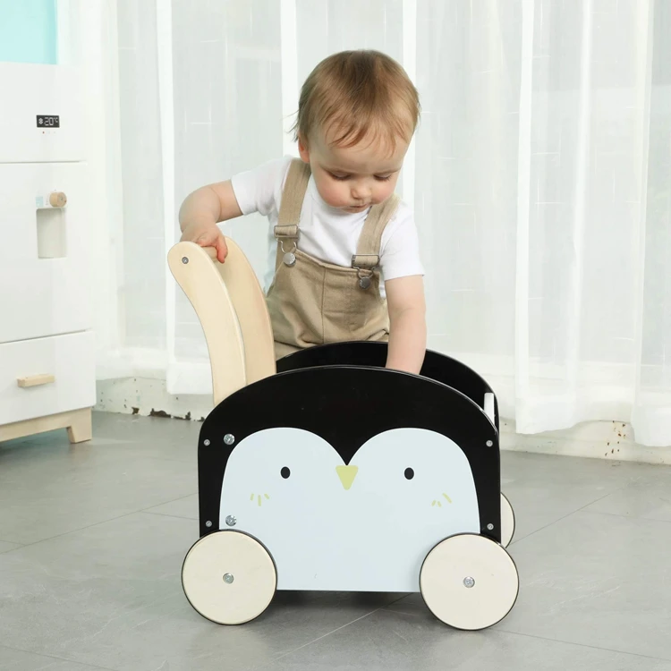 Children 2-in-1 Baby Learning Walker Wooden Strollers Doll Pram Baby Walker Wooden Push Learning Walker
