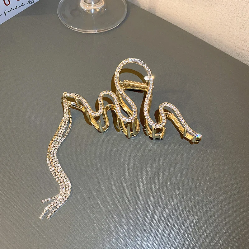 fashion quality snake shape claw crystal wedding hair clip