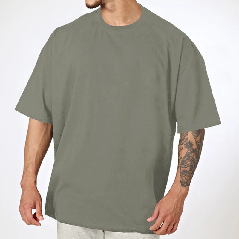 Custom Cotton Plain Color T-shirt Blank Printing LOGO Sublimation Round Collar Casual Sport Loose Big Size Men T Shirt