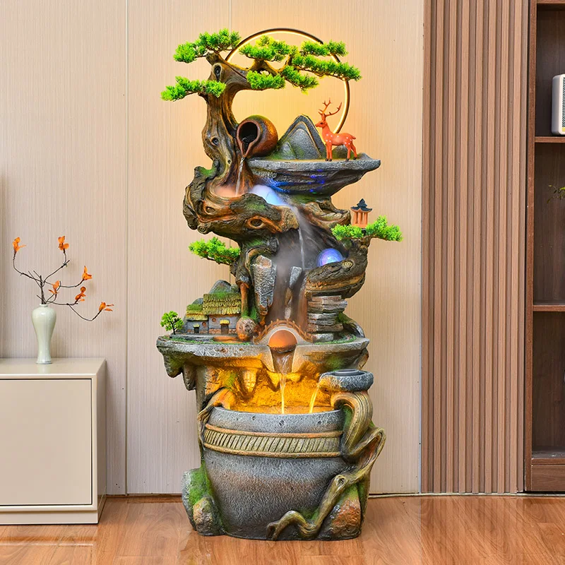 Zen Lucky Office Floor Decor Water Fountain Fengshui Lucky Water Curtain Wall Office Pool Housewarming Gift Outdoor Fountain