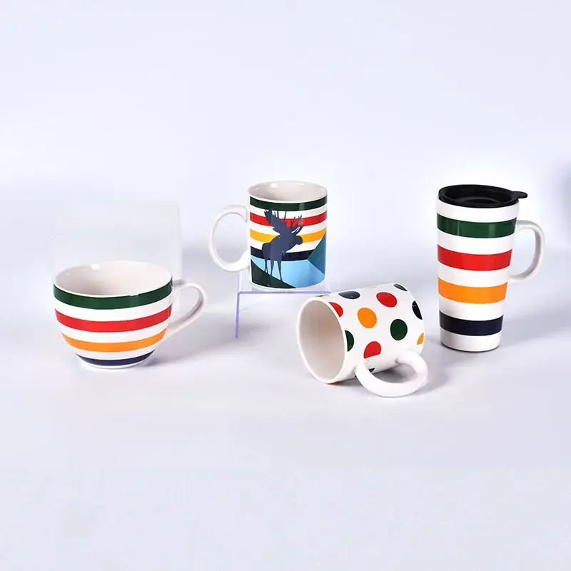Wholesale Custom Coloured Personalize Striped Pattern Ceramic Coffee Mug with Handle