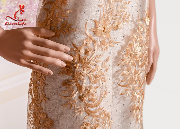 Wholesale Voile Dress 3d Flower Embroidery  Beaded African Glitter sequins french lace fabric wedding bridal dress for party