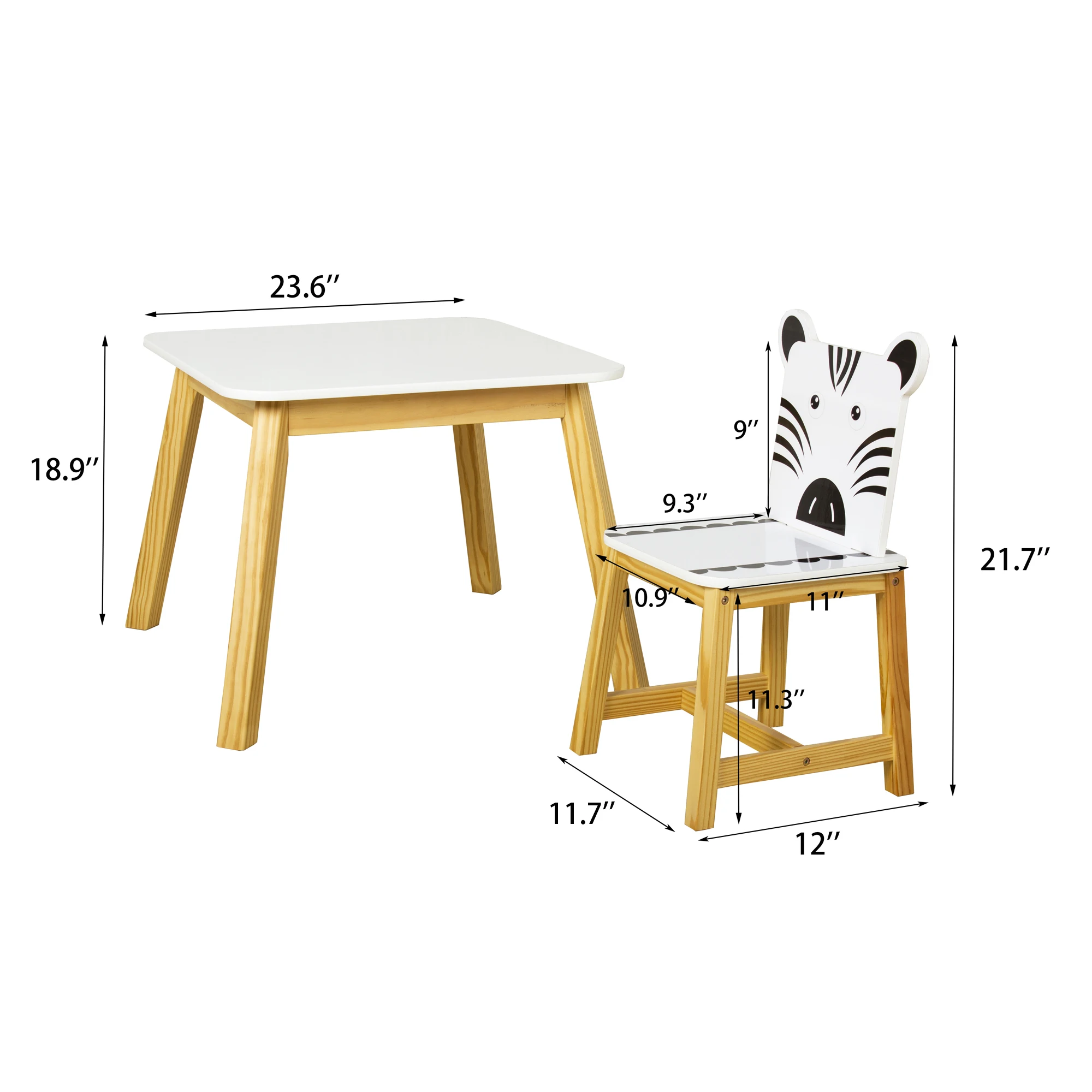 5 Piece Kiddy Table and Chair Set , Kids Wood Table with 4 Chairs Set Cartoon Animals(2-7 years old)