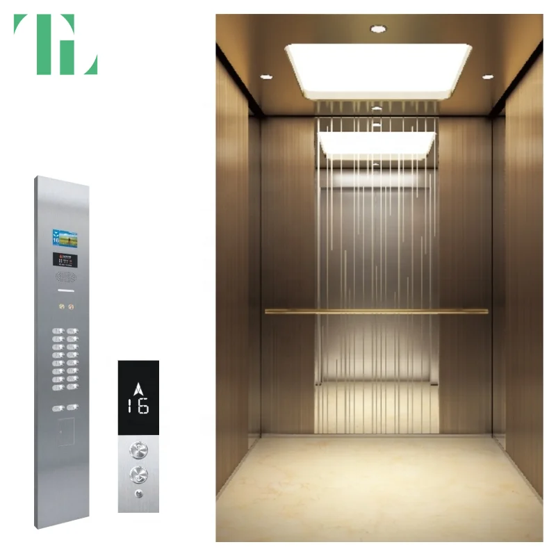 Bronze Color Stainless Steel Passenger Lift Elevator 6 Person 3 Floor 4 Foor 450kg Electric Elevator Home Lift