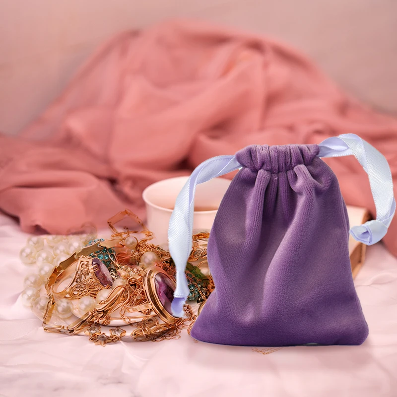 FSD Best Selling High Quality custom color size velvet pouch bag package For Protect Jewelry ring pendant bangle with ribbon